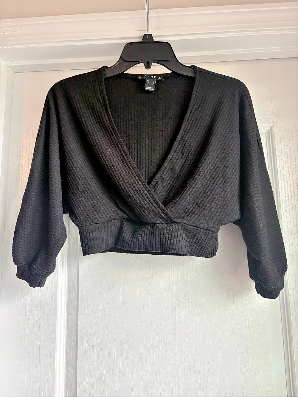 REVAMPED Black Wrap Crop Top Size Medium Like New